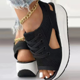 Purple Casual Sports Leisure Mesh Peep Toe Hollow Out Fish Mouth Platform Wedges Slip-on Sandals Shoes