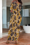 Navy Floral Print O Neck Long Sleeve Ankle Length Causal Outing Bodycon Maxi Dress