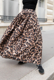 Casual Leopard Pocket Loose High Waist A-line Swing Long Skirts Bottoms