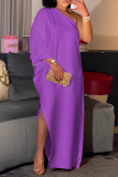 Black Formal Evening Party Prom Wedding Guest Gown Backless Oblique Collar One 3/4 Sleeve Side Slit Long Loose Maxi Satin Dresses