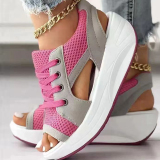 Purple Casual Sports Leisure Mesh Peep Toe Hollow Out Fish Mouth Platform Wedges Slip-on Sandals Shoes