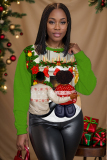 Apricot Christmas Figure Girl Print Round Neck Long Sleeve Fall Winter Sweatshirts Tops