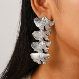 Gold-Tone Formal Party Floral Drop Sunburst Pattern Ginkgo Leaf Sunflower Earrings