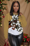 Apricot Christmas Figure Girl Print Round Neck Long Sleeve Fall Winter Sweatshirts Tops