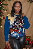 Apricot Christmas Figure Girl Print Round Neck Long Sleeve Fall Winter Sweatshirts Tops