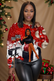 Golden Christmas Figure Girl Ballon Print Round Neck Long Sleeve Fall Winter Sweatshirts Tops