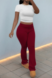 White Black Contrast Skinny Round Neck T-shirt and Belted Flared Pants Two Pieces Matching Sets
