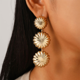 Gold-Tone Formal Party Floral Drop Sunburst Pattern Ginkgo Leaf Sunflower Earrings