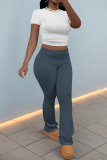White Black Contrast Skinny Round Neck T-shirt and Belted Flared Pants Two Pieces Matching Sets