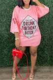 Yellow Sequins O Neck 3/4 Sleeve Straight Loose Casual Outing Mini T-shirt Dresses