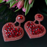 Red Oversize Party Club Daily Rhinestone Heart Shaped Stud Earrings