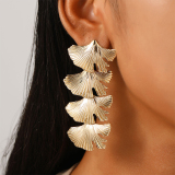 Gold-Tone Formal Party Floral Drop Sunburst Pattern Ginkgo Leaf Sunflower Earrings