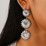 Gold-Tone Formal Party Floral Drop Sunburst Pattern Ginkgo Leaf Sunflower Earrings