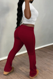 White Black Contrast Skinny Round Neck T-shirt and Belted Flared Pants Two Pieces Matching Sets