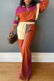 Tangerine Contrast Draw String Zip-up Stand Collar Long Sleeve Sweatshirt and Wide Leg Sweatpants Fall Winter Two Piece Sweatsuit Sets