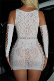 Black Butterfly Lace Print Hollow Out See-Through Bodycon One Pieces Lingerie (With Sleeves)