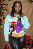 Golden Christmas Figure Girl Ballon Print Round Neck Long Sleeve Fall Winter Sweatshirts Tops