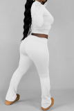 Dark Blue Skinny Round Neck Long Sleeve T-shirt and Belted Flared Pants Two Pieces Matching Sets