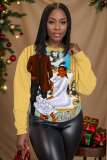 Golden Christmas Figure Girl Ballon Print Round Neck Long Sleeve Fall Winter Sweatshirts Tops