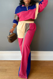 Tangerine Contrast Draw String Zip-up Stand Collar Long Sleeve Sweatshirt and Wide Leg Sweatpants Fall Winter Two Piece Sweatsuit Sets