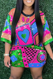Yellow Sequins O Neck 3/4 Sleeve Straight Loose Casual Outing Mini T-shirt Dresses
