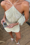White Party Formal Evening Prom Beaded Sleeveless Bodycon Halter Mini Dresses