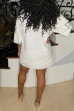Yellow Sequins O Neck 3/4 Sleeve Straight Loose Casual Outing Mini T-shirt Dresses