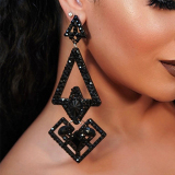 Black Oversize Party Club Daily Irregular Geometric Triangle Pendant Dangle Earrings