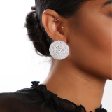 Silver Wedding Party Prom Daily Round Shaped Rhinestone Oversize Stud Earrings