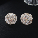 Silver Wedding Party Prom Daily Round Shaped Rhinestone Oversize Stud Earrings