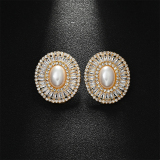 Silver Party Wedding Prom Daily Rhinestone Pearls Decor Oversize Stud Earrings
