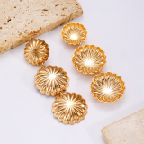 Gold-Tone Formal Party Floral Drop Sunburst Pattern Ginkgo Leaf Sunflower Earrings