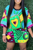 Yellow Sequins O Neck 3/4 Sleeve Straight Loose Casual Outing Mini T-shirt Dresses