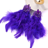 Purple Daily Fluffy Feathered  Rhinestone Decor Earrings