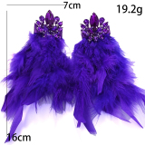 Purple Daily Fluffy Feathered  Rhinestone Decor Earrings