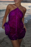 White Party Formal Evening Prom Beaded Sleeveless Bodycon Halter Mini Dresses