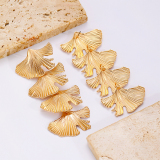 Gold-Tone Formal Party Floral Drop Sunburst Pattern Ginkgo Leaf Sunflower Earrings