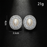 Silver Party Wedding Prom Daily Rhinestone Pearls Decor Oversize Stud Earrings