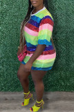 Yellow Sequins O Neck 3/4 Sleeve Straight Loose Casual Outing Mini T-shirt Dresses
