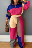Tangerine Contrast Draw String Zip-up Stand Collar Long Sleeve Sweatshirt and Wide Leg Sweatpants Fall Winter Two Piece Sweatsuit Sets