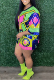 Yellow Sequins O Neck 3/4 Sleeve Straight Loose Casual Outing Mini T-shirt Dresses