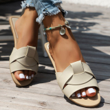 Brown Leather Slide Sandals With Single Strap Casual Shoes