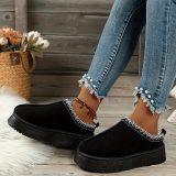 Black Slip-On Loafers with Soft Upper and Cushioned Round Keep Warm Shoes