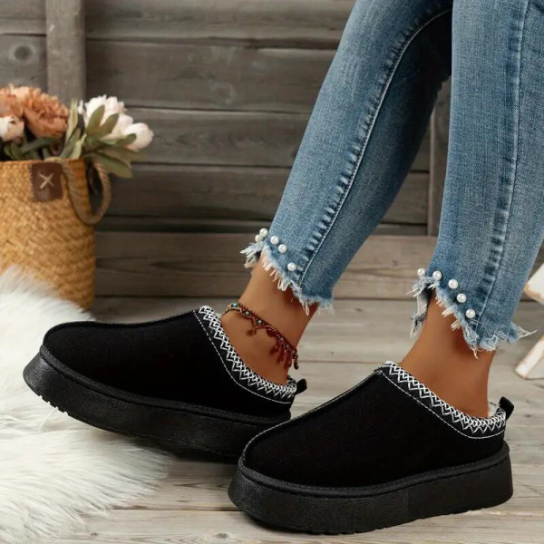 Black Slip-On Loafers with Soft Upper and Cushioned Round Keep Warm Shoes
