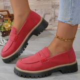Red Slip-On Loafers With Canvas Upper and Cushioned Flats Shoes