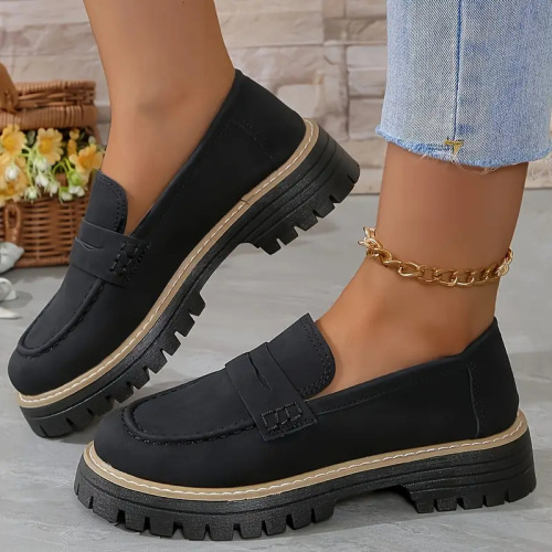Red Slip-On Loafers With Canvas Upper and Cushioned Flats Shoes