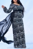 Black Sequin Evening Party Gown V Neck Long Sleeve Draped Tail Mermaid Hem Long Plus Size Bodycon Glitter Prom Maxi Dress