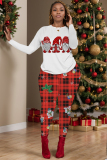 Black Red Christmas 2 Piece Outfits Christmas Tree Deer Print O Neck Long Sleeve T Shirt and Skinny Pant Two Piece Trousers Set