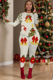Black Red Christmas 2 Piece Outfits Christmas Tree Snowman Print O Neck Long Sleeve T Shirt and Skinny Pant Two Piece Trousers Set