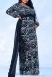 Black Sequin Evening Party Gown V Neck Long Sleeve Draped Tail Mermaid Hem Long Plus Size Bodycon Glitter Prom Maxi Dress